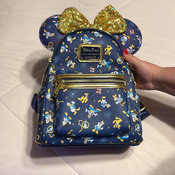 Disney Loungefly 2021 50th Anniversary Navy Backpack with Gold Accents,All Products : American Fashion Style Bags On Sale